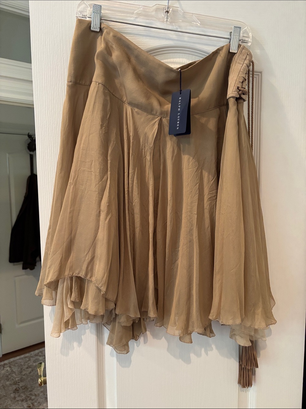 Ralph Lauren Tan Asymmetrical Silk-Blend Flowy Skirt